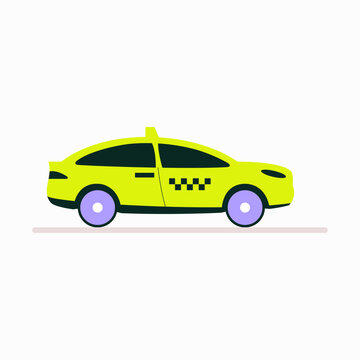 Yellow Taxi Car In Flat Vector Illustration Symbolizing Urban Transportation, City Mobility, And Ride Hailing Service, Isolated On White Background