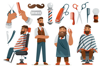 Barbershop Illustration with Tools and Barbers