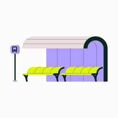 Bus Stop Shelter With Seating In Flat Vector Illustration Symbolizing Public Transport, Waiting Area, And City Mobility, Isolated On White Background