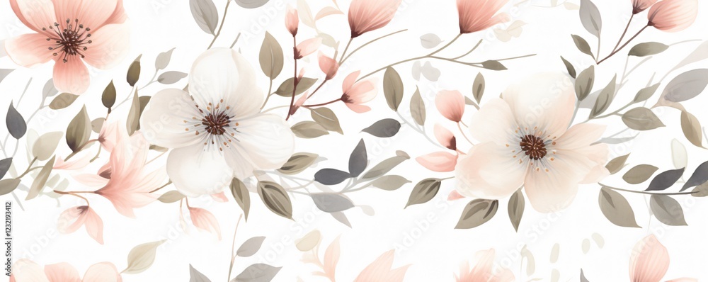Poster plants and flower with summer seamless pattern background concept. soft floral pattern with delicate