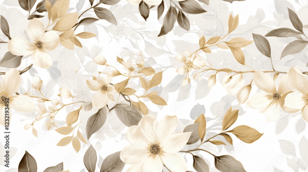 Poster plants and flower with summer seamless pattern background concept. elegant floral pattern with soft 