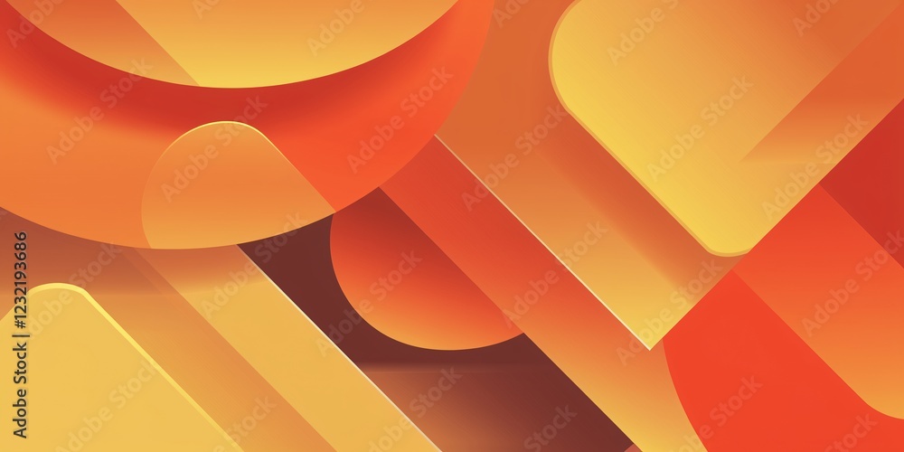 Poster abstract background with flowing geometric shapes in warm orange, yellow, and red gradient colors. m