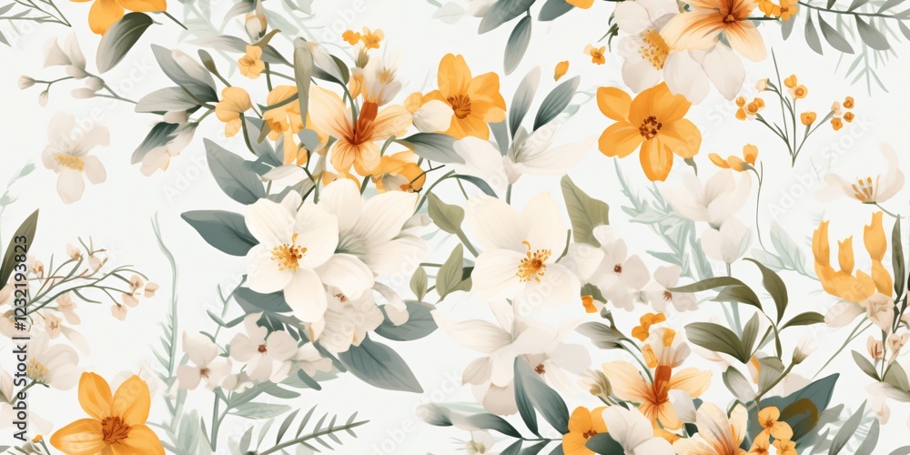 Poster plants and flower with summer seamless pattern background concept. elegant floral pattern with soft 