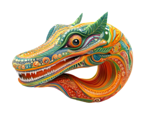 Colorful Ornate Dragon Mask Sculpture On Black Background