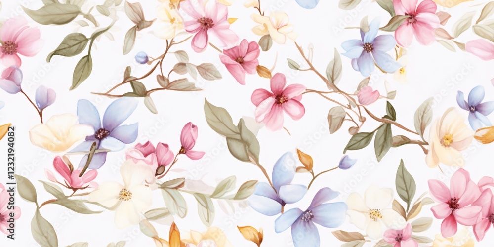 Poster plants and flower with summer seamless pattern background concept. delicate floral pattern with soft