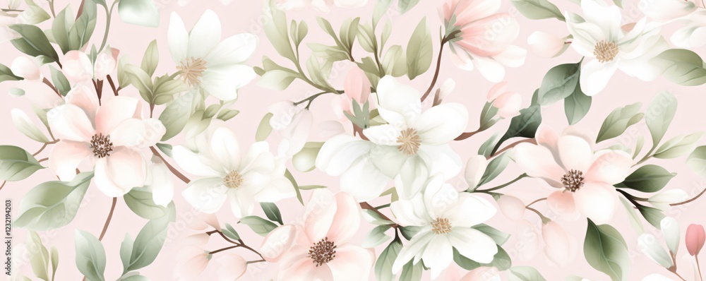 Poster plants and flower with summer seamless pattern background concept. elegant floral pattern with soft 