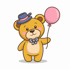 Kawaii Teddy Bear Holding Balloon