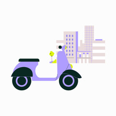 Moped Parked In City Landscape In Flat Vector Illustration Symbolizing Urban Transportation, Mobility, And Sustainable Commuting, Isolated On White Background