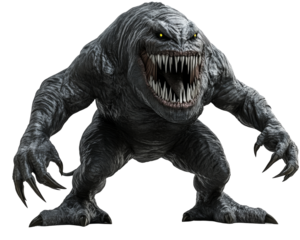 Fearsome Grey Monster With Sharp Claws And Teeth Digital 3D Rend