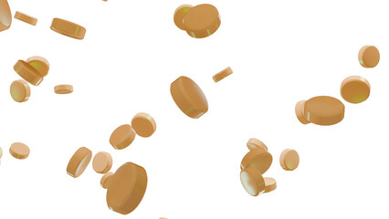 brown pills are falling on a transparent background
