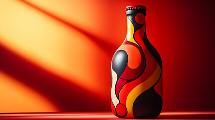 3D Illustration Abstract Bottle Design Red Orange Yellow Black Swirls
