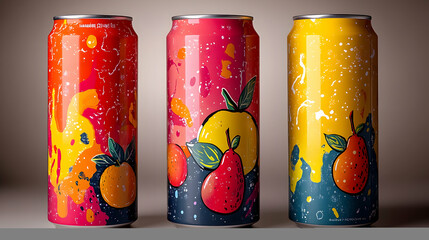 Illustration - Vibrant Fruit Cans Design Orange, Pear, Peach