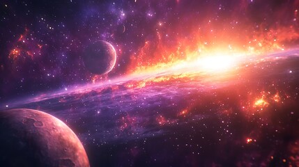 A background of the universe with planets and stars