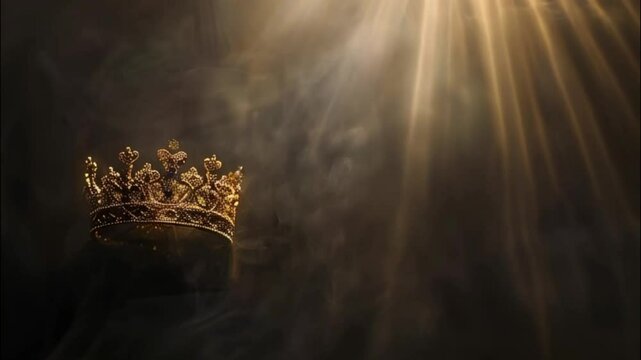 Fantastic beautiful king or queen crown from vivid gold material for coronation, abstract vivid composition consists of fictional unreal fantastic vision on background