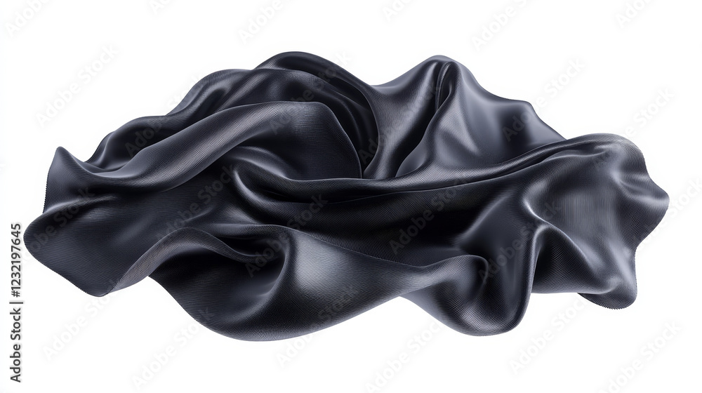 Poster beautiful flowing fabric flying in the wind. black wavy silk or satin. abstract element for design. 