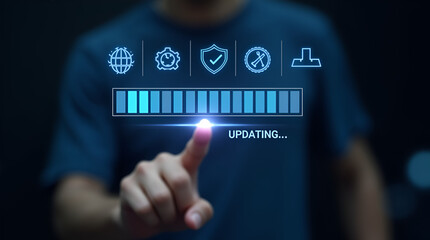 Software update or operating system upgrade, Updating progress bar on computer screen Update software application and hardware upgrade technology concept