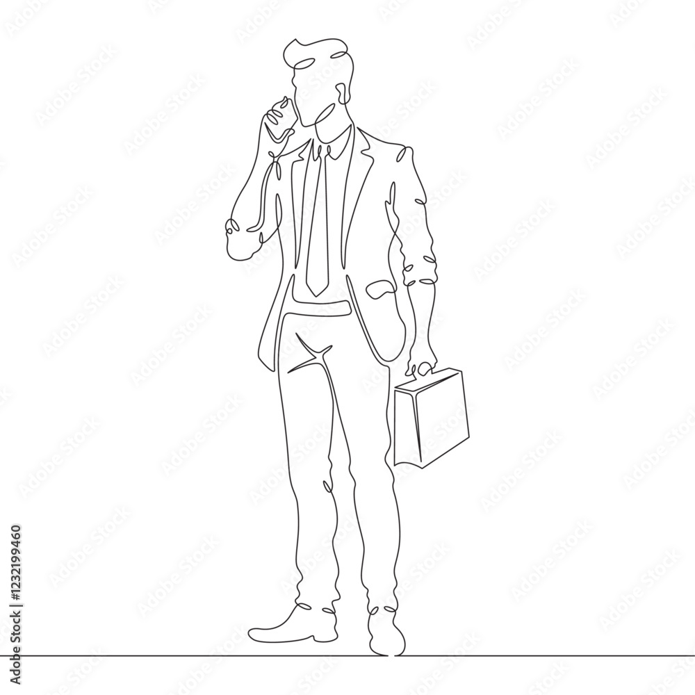 Aufkleber continuous one line drawing businessman talking on smartphone. man with phone. young man in business