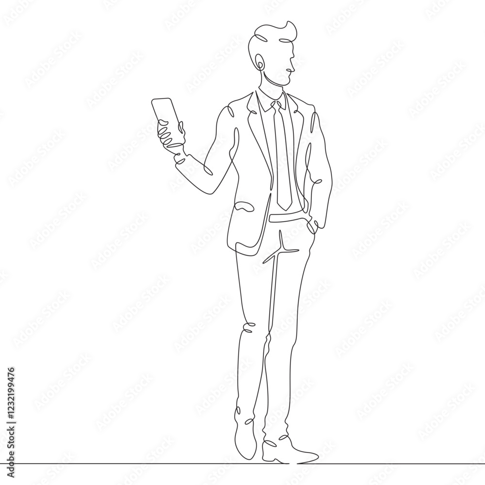 Aufkleber continuous one line drawing businessman talking on smartphone. man with phone. young man in business