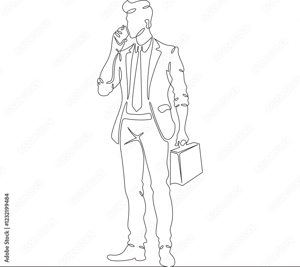 Aufkleber continuous one line drawing businessman talking on smartphone. man with phone. young man in business