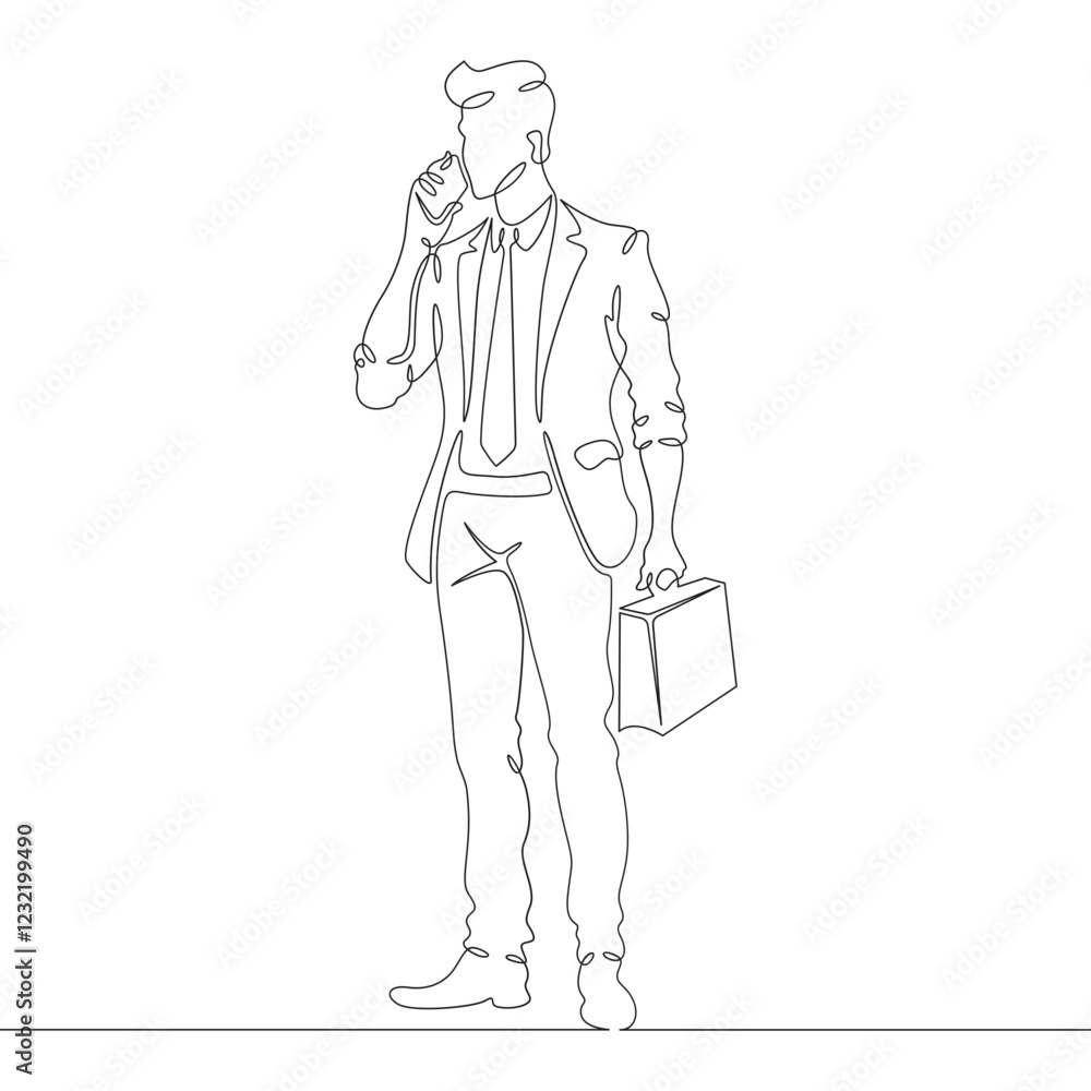 Aufkleber continuous one line drawing businessman talking on smartphone. man with phone. young man in business