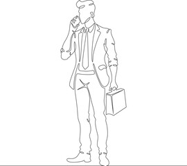 Continuous one line drawing  businessman talking on smartphone. Man with phone. Young man in business suit. One continuous line isolated minimal illustration.Not AI.