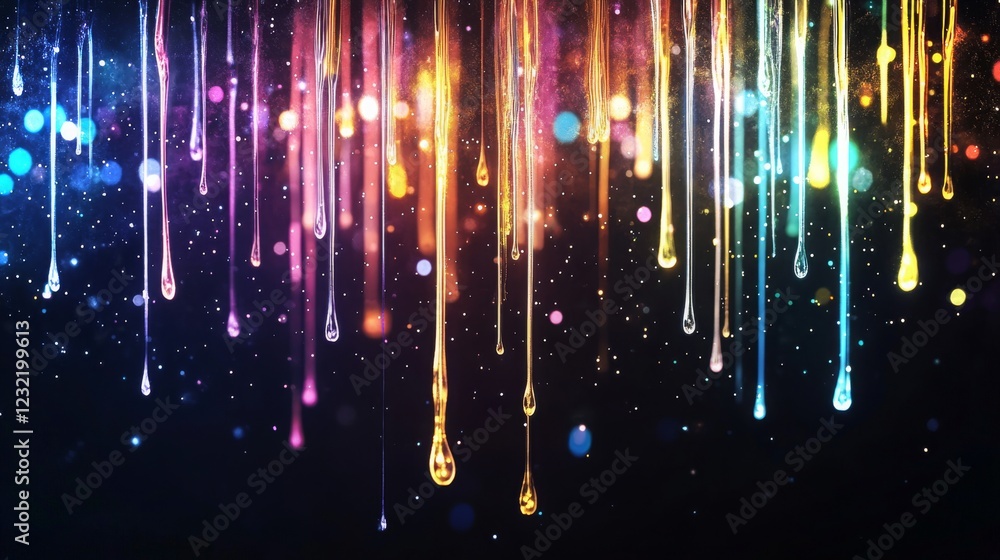 Poster colorful droplets cascade in a mesmerizing display of light and movement in 4k resolution