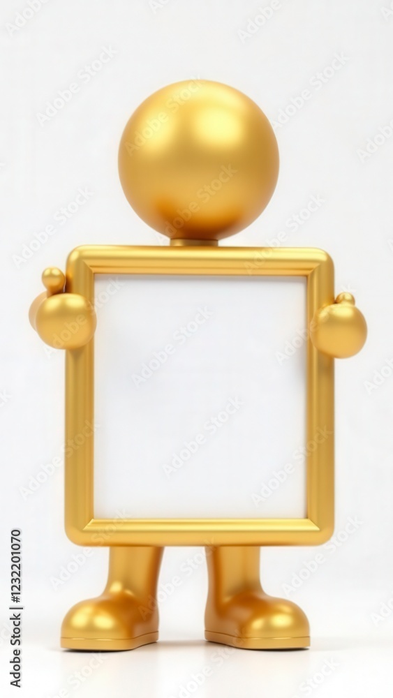Poster golden character holding empty frame for your message