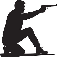 Silhouette of a person with a gun in a dynamic pose