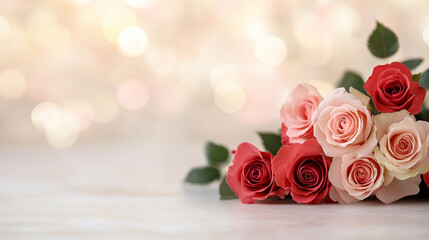 Roses in pink and red, romantic background