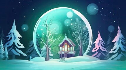 Fototapeta premium The Tranquility of a Snowy Pine Forest Inside a Glass Globe