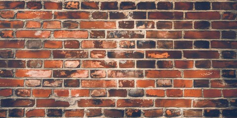 Obraz premium A close-up view of a rustic red brick wall, showcasing its weathered texture and natural imperfections. The bricks are arranged in a traditional pattern, creating a visually appealing.
