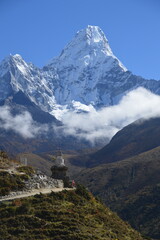 Hiking at the foot of Lhotse, Ama Dablam and Mount Everest in the Himalayan Khumbu Valley, Nepal