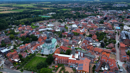 Aerial view around the old town of Haren on a overcast day in fall