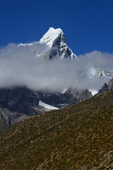 Hiking at the foot of Lhotse, Ama Dablam and Mount Everest in the Himalayan Khumbu Valley, Nepal