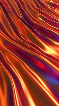 Liquid Fire: Abstract image of flowing, iridescent fabric in shades of fiery orange, red, and deep burgundy, creating a mesmerizing and dynamic visual texture. 
