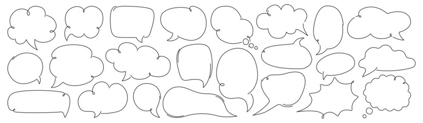 Set of hand-drawn speech bubbles. Talk bubble. Blank empty chatting box, message box. Vector line art with editable stroke