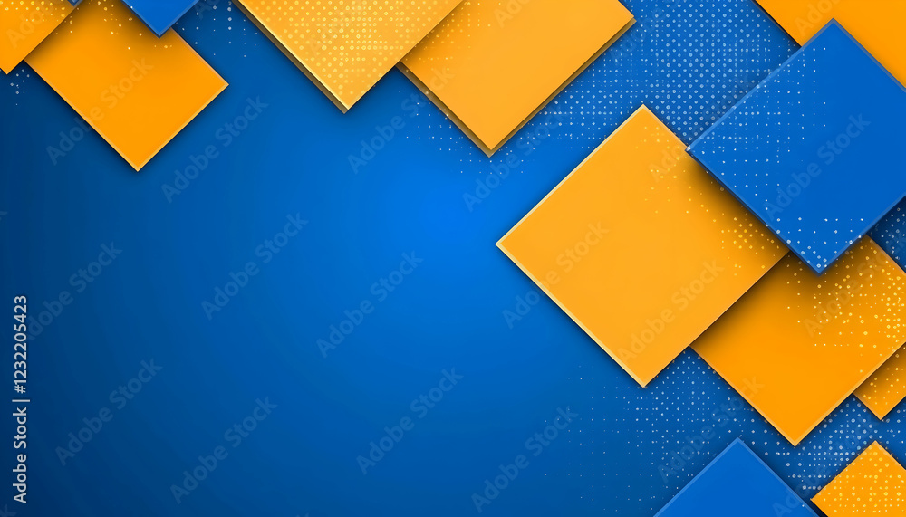 Poster abstract background with overlapping blue and orange squares, perfect for presentations or website d