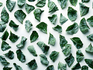 Green leaf pattern, flat lay, food photography, healthy eating