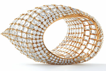 Fototapeta premium Diamond bracelet, gold setting, white background, luxury jewelry