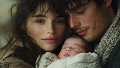 A parents cuddling their newborn, a universal scene family affection and the close bond that forms immediately after birth.