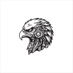Cyberpunk Eagle head hand drawn illustration artwork