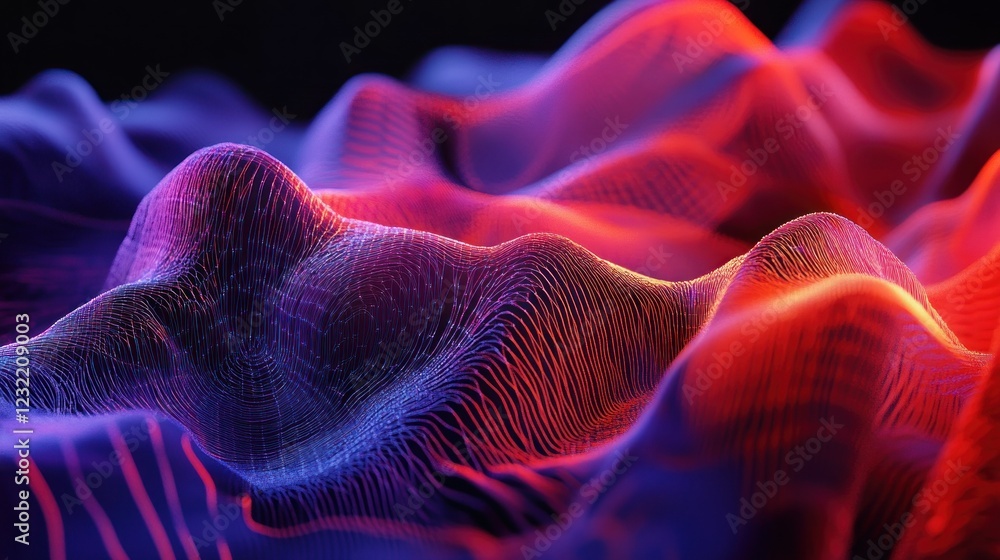 Poster dynamic neon waves visualizing modern digital art and futuristic abstract design