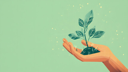 Hand Nurturing Young Plant for Sustainable Growth and Development