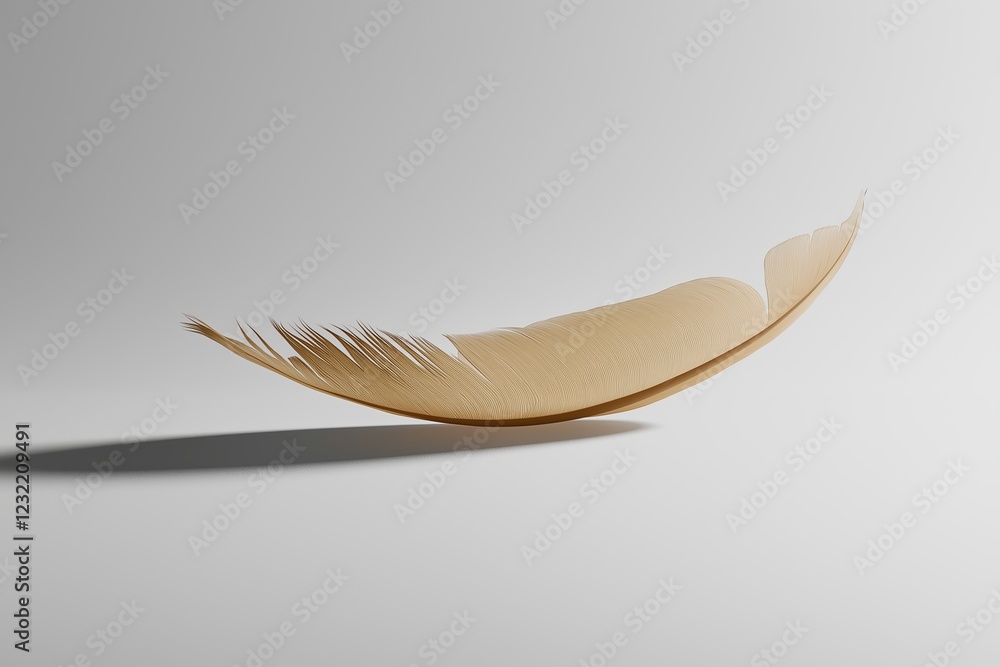 Poster A single feather floating on a soft gray background