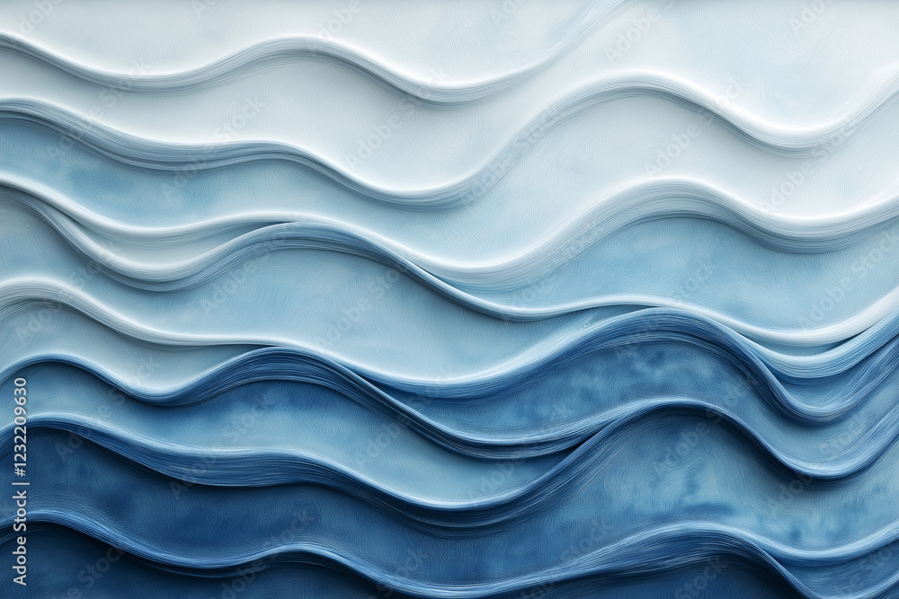 Poster A simple wave pattern in shades of blue and white, with a smooth gradient background