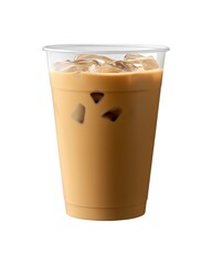 Refreshing Iced Coffee in a Clear Plastic Cup, Isolated on White Background Cutout