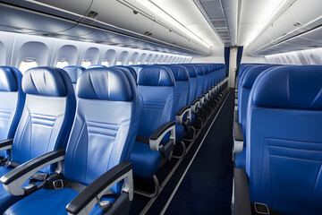 Fototapeta premium Empty seats in an airplane awaiting passengers boarding for flight