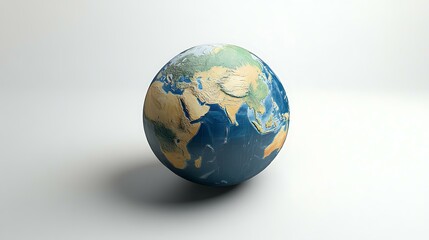 Fototapeta premium A fun and vibrant 3D-rendered cartoon globe with a slightly oversized appearance, featuring simplified geographic details and a clean white background for a modern touch