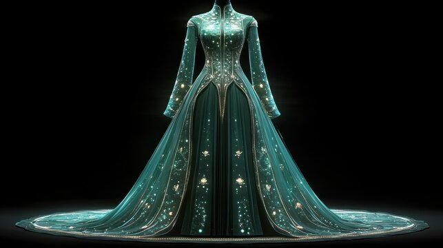 Teal Gown, Studio Shot, Glowing, Elegant