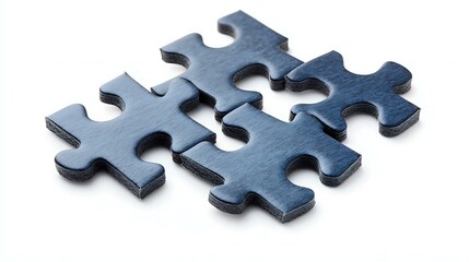 A group of puzzle pieces fitting together, symbolizing teamwork and unity, isolated on a white background for a clean composition